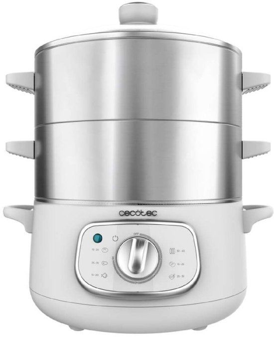 Cecotec Stoomkoker SteelPot 1300W, 3 inox schalen, wit