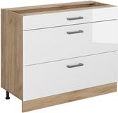 Vicco Keukenonderkast R-Line, Wit Hoogglans/Goudkleurig Eiken, 100 cm