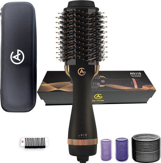 AG Store AG110 Luxe 3-in-1 Fohnborstel - Goud - Keramische Fohnborstels - Incl. Travelbag, Rollers & Clips