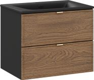 Casella Meuble de salle de bain 60 cm avec plateau de lavabo noir, modèle Casella, couleur noir