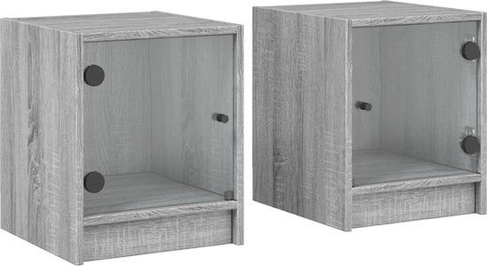 VidaXL Nachtkastjes met glazen deuren 2 stuks 35x37x42 cm grijs sonoma eiken
