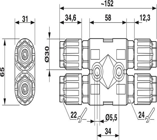 Phoenix Contact QPD kabelverbinder H-verdeler 4-polig 6 - 10mm 2,5 mm² IP68 (1423971)