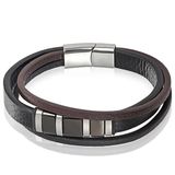 Mendes heren armband Multi Leer Edelstaal Zwart Bruin-19cm