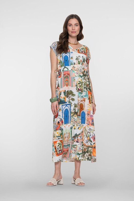 Geisha Maxi Jurk 67399-20 Maat L Groen Gebloemd Katoen/Viscose