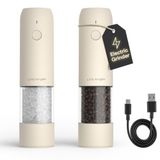 LARS NYSØM Elektrische Zout- en Pepermolen Set van 2, USB-C Oplaadbaar, Automatische Kruidenmolen, Instelbare Maalgraad, Keramisch Maalwerk, LED-licht, Navulbaar (Cream Beige)
