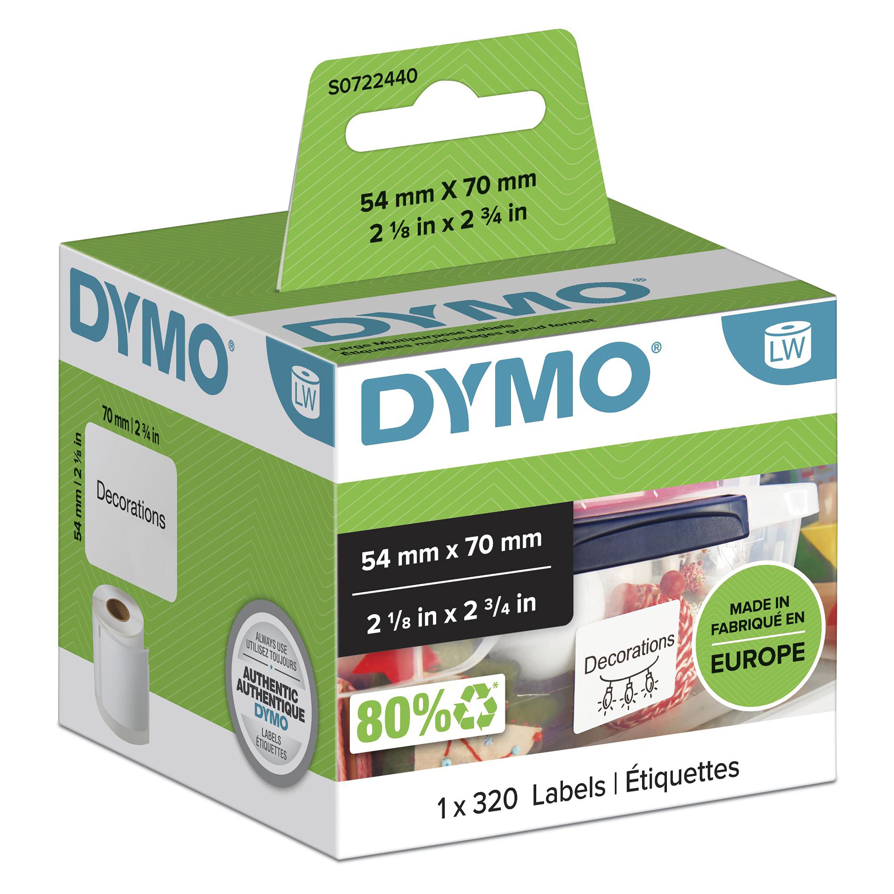 Dymo S0722440 LabelWriter Etikettenrol - 54 x 70 mm - Wit (6 Stuks)