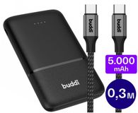 Buddi Go Compacte Powerbank 5.000 mAh met Buddi Flex USB-C naar USB-C Kabel 60W 30cm