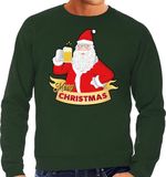 Bellatio Decorations Shoppartners Bv Foute Kersttrui / sweater - Merry Christmas kerstman met een pul bier / biertje - groen voor heren - kerstkleding / kerst outfit M