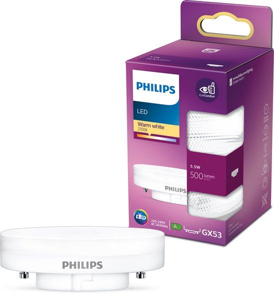 Philips LED GX53 5.5W = 40W Warm White LED Lamp - 2700K