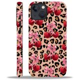 Kapadiy Hoesje compatibel met iPhone 13 en iPhone 14, luipaardprint met kersenknoop, hybride siliconen + hard polycarbonaat, robuuste scherm- en camerabescherming