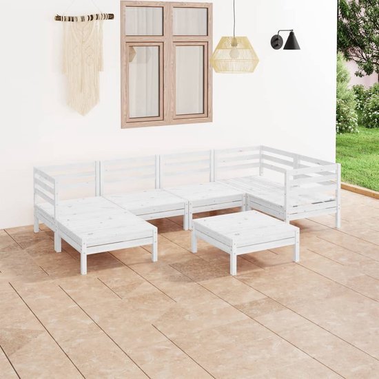 The Living Store Tuinset Pallet Grenenhout - Wit - 3 hoekbank 2 middenbank 2 voetenbank/tafel - 63.5 x 63.5 x 62.5 cm - Massief grenenhout