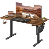 SONGMICS In hoogte verstelbaar bureau elektrisch, 140 x 60 x (72-120) cm | Traploos verstelbaar, gesplitste plaat, geheugenfunctie met 4 hoogtes, Rustiek bruin en Zwart, BALOK Collection LSD016X01