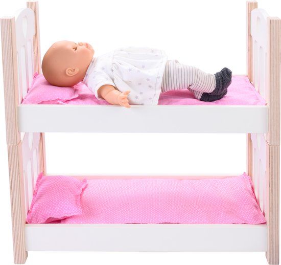Poppenstapelbed roze/ wit - Hout - Babypop - 3+ jaar
