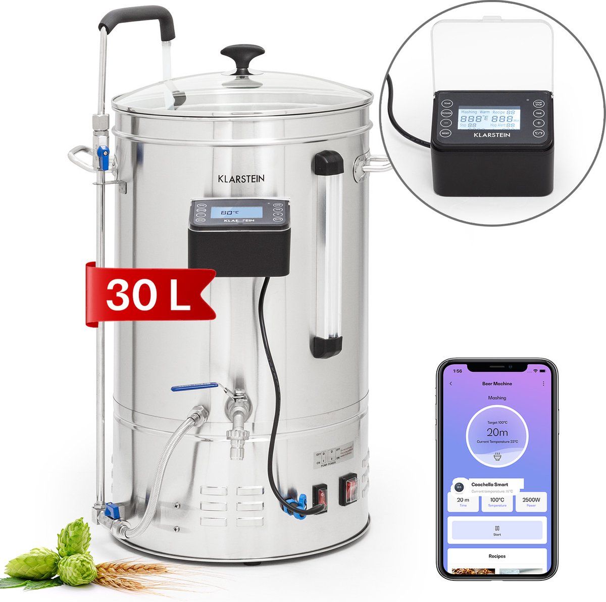 Klarstein Brauheld Smart 35 Maischketel - Bierbrouwinstallatie - 35 Liter - App Bedieining