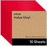 Cricut Permanent Value Vinyl - Pack of 10 Sheets - 30.5 cm × 30.5 cm (12" × 12") - Red