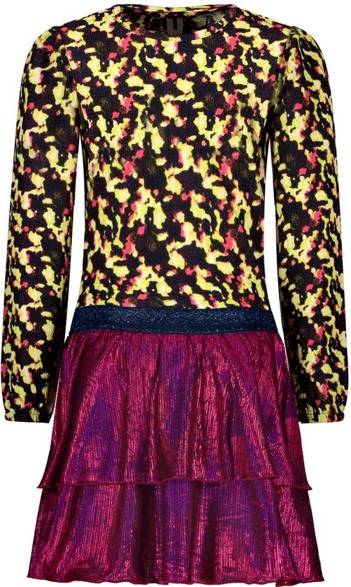 B. Nosy Meisjes Jurk Daisy met all over print paars/neongroen - Maat 128