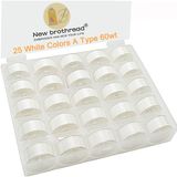 25 bobines de fil de canette pré-enroulées blanches, taille A, SA156