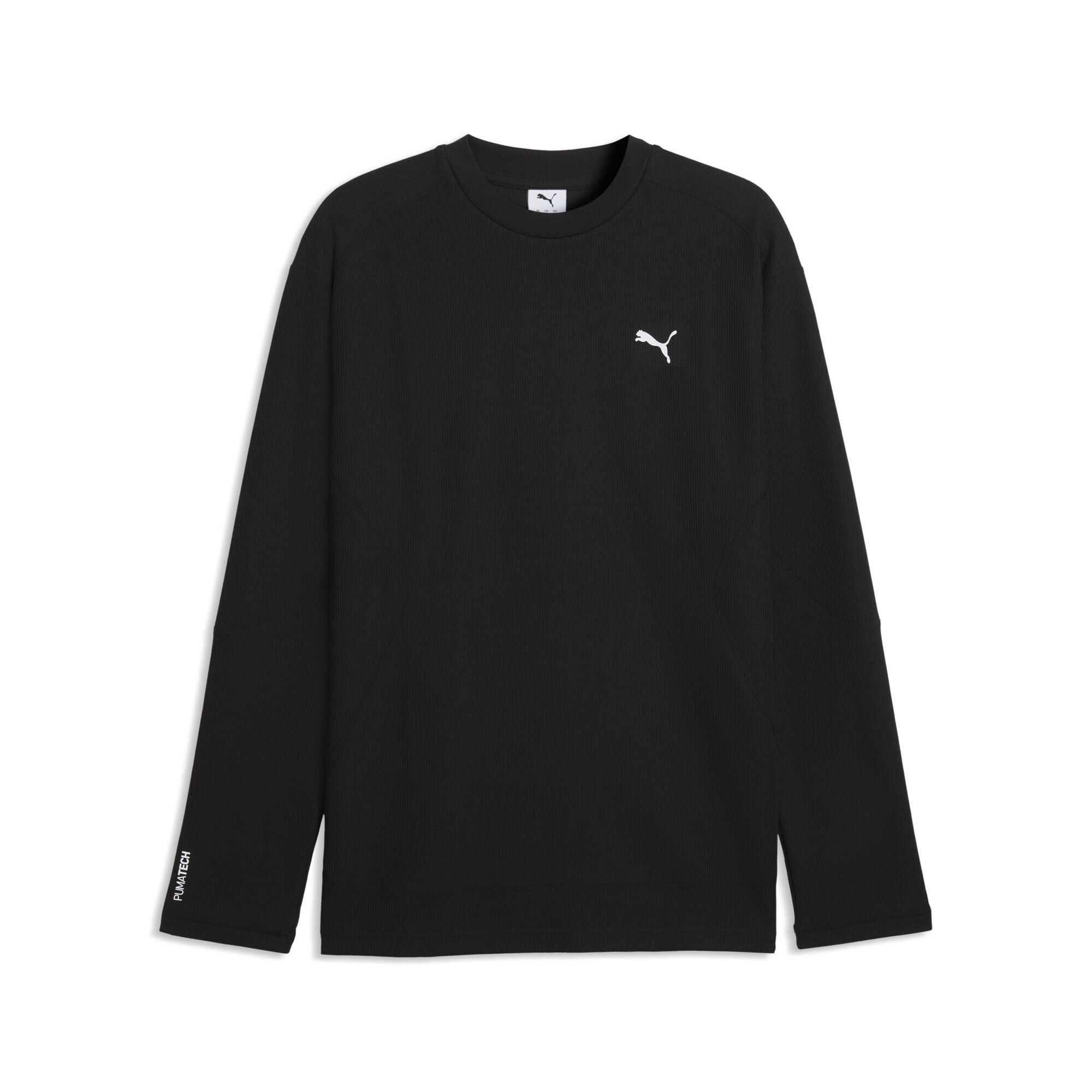 PUMA PUMATECH relaxt T-shirt met lange mouwen en wafelgebreide textuur voor Heren, Zwart, Maat M