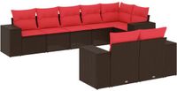 vidaXL 8-delige tuinbankset met kussens, bruin, polyrotan