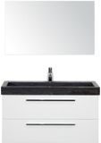 BES LED Seville Badmeubelset 100 cm - Wit Hoogglans - Wastafel Hardsteen Wit Lucca met Spiegel