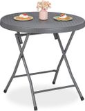 Merkloos Relaxdays Tuintafel, Inklapbaar, Rond, 74 x 80 cm, Rotanlook, Kunststof & Staal, Grijs/Zwart