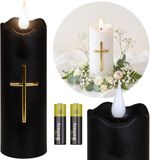 sarcia.eu Zwarte LED-kaars met kruis, VLAMEFFECT, grafkaars op BATTERIJEN 15,5 cm