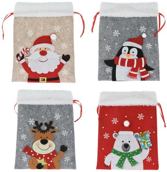 Koopman Vilten zakje kerstfiguur cadeauzakje kerst multi kleuren 26x21 cm.