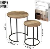 Urban Living "JOYA" Set van 2 ronde bijzettafels Ø30xH39 cm en Ø40xH49 cm Bruin/Zwart