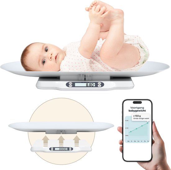 Gatson Babyweegschaal - Met App - Tot 30kg - Inclusief Meetlint