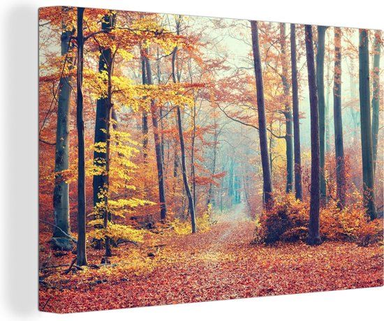 OneMillionCanvasses Canvas schilderij 180x120 cm - Bos - Herfst - Bladeren - Multicolor