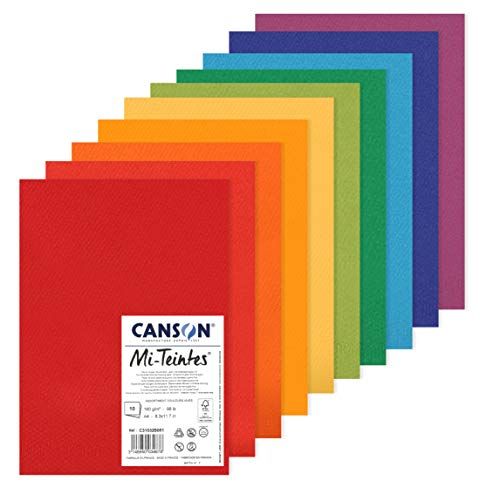 Canson MI-TEINTES® papier (honingraat) - 10 vellen DIN A4 - 160 g/m² - heldere kleuren
