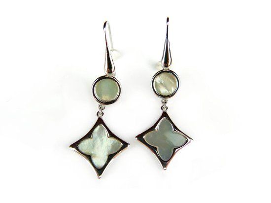 Zilveren oorringen oorbellen Model Blooming Flowers met groene steen