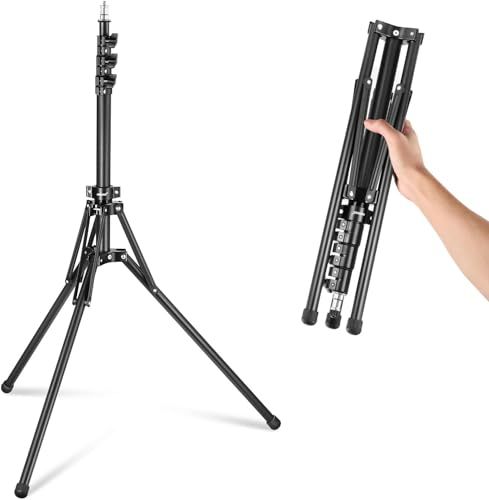NEEWER Statief van metaal met omkeerbare poten 180° en tas, 178 cm, draagbaar statief met schroef 1/4 inch 5/8 inch voor binnen- en buitenfotografie Speedlite Strobo Ring Light softbox, ST178R zwart