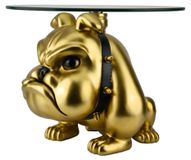Table basse bulldog en aluminium doré et verre d54cm