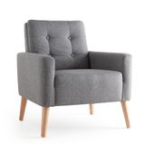 Mondeer Fauteuil, fauteuil met armleuningen, massief houten poten, modern, eenvoudig, voor slaapkamer, woonkamer, balkon, kantoor, 72 x 72 x 81 cm (d x b), grijs