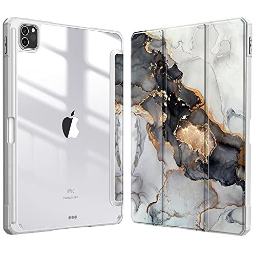 Fintie Hoes voor iPad Pro 11 2021 (3e Generatie) - [Ingebouwde Penhouder] Schokbestendige Cover met Transparant Harde Schaal Terug Case Cover voor iPad Pro 11" 2021 / 2020 / 2018, (Z-Bewolkt Zwart)