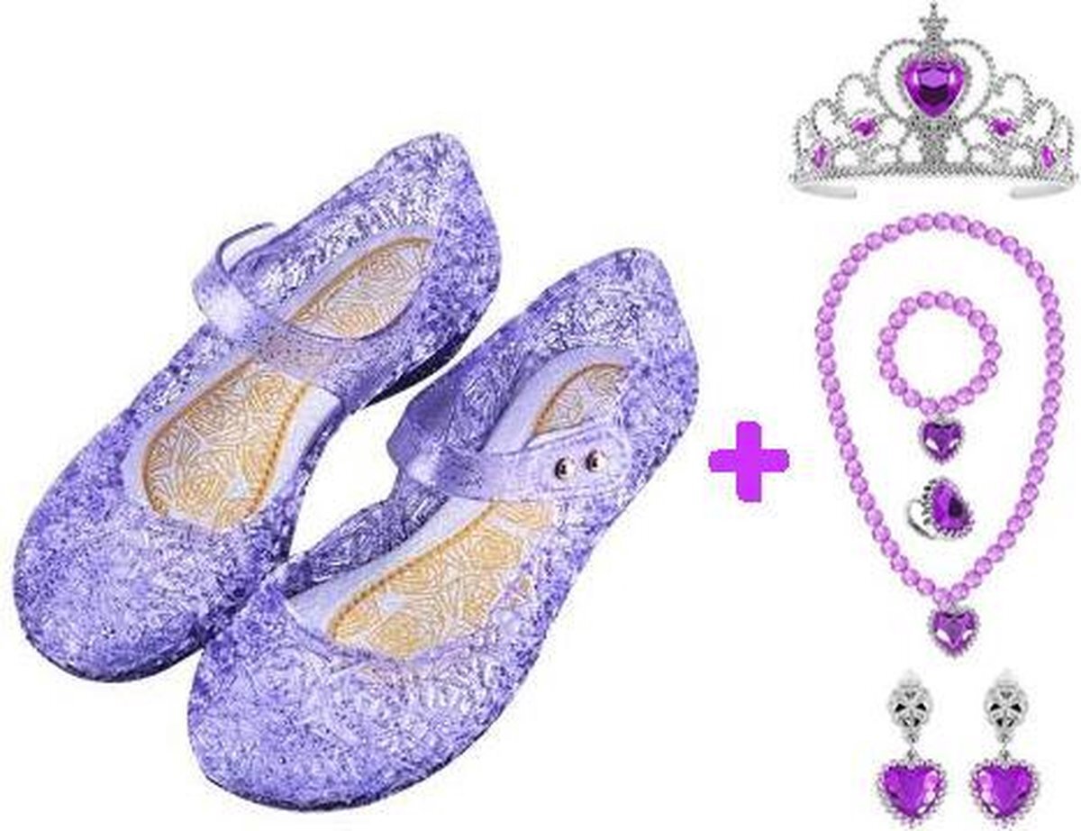 Het Betere Merk Frozen Prinsessenschoenen- paars - maat 26 - Giftset voor bij je Prinsessenjurk - binnenzool 16 cm + Tiara