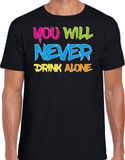 Bellatio Decorations Foute party t-shirt heren - you will never drink alone - zwart - carnaval XXL