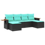 vidaXL 6-delige Loungeset met kussens, poly rattan, zwart