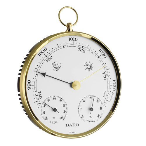 TFA Analoog weerstation, met metalen ring, barometer, thermometer, hygrometer.