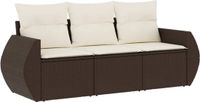 vidaXL 3-delige loungeset met kussens, polyrotan, bruin