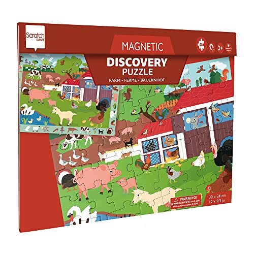 Carletto Deutschland Scratch 276181233 magnetische puzzel voor kinderen vanaf 3 jaar, 2-in-1 puzzels en ontdekken, motief: boerderij, 48-delig