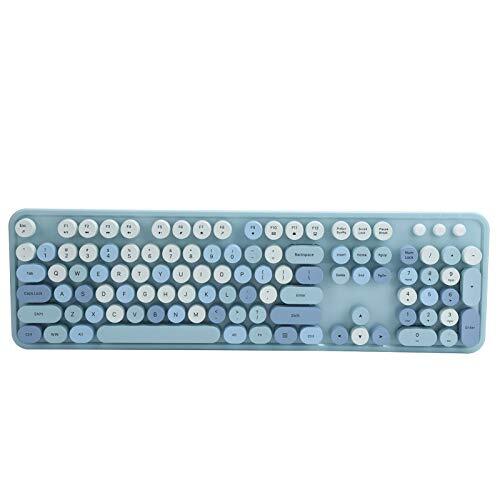 PUSOKEI Retro toetsenbordmuisset - Typemachine toetsenbord draadloos, Desktop schattig toetsenbord, 104 toetsen toetsenbordmuiscombinatie, Retro ronde keycap, 1600 DPI rond draadloos toetsenbord(Blauw)