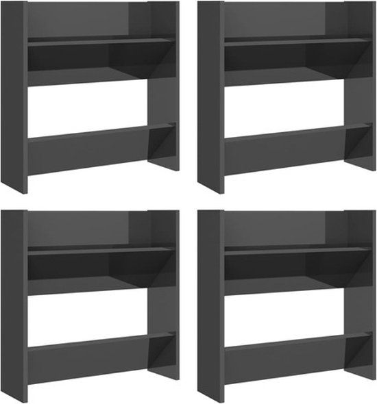 vidaXL Wandschoenenkasten - 4 stuks - 60x18x60 cm - Spaanplaat - Hoogglans grijs