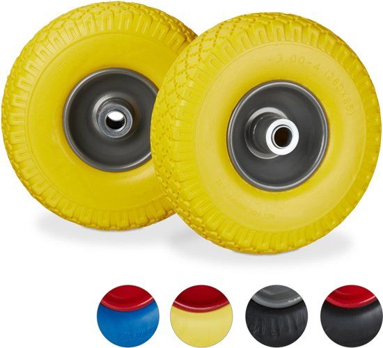 Relaxdays Steekwagenwiel Set Van 2 Stuks - Rubberband - Bolderkar - 150 Kg - Geel-grijs
