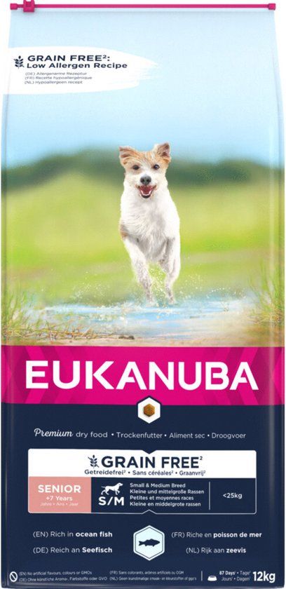 Eukanuba Senior Small & Medium Breed Graanvrij Oceaanvis - Hondenvoer - 12 kg