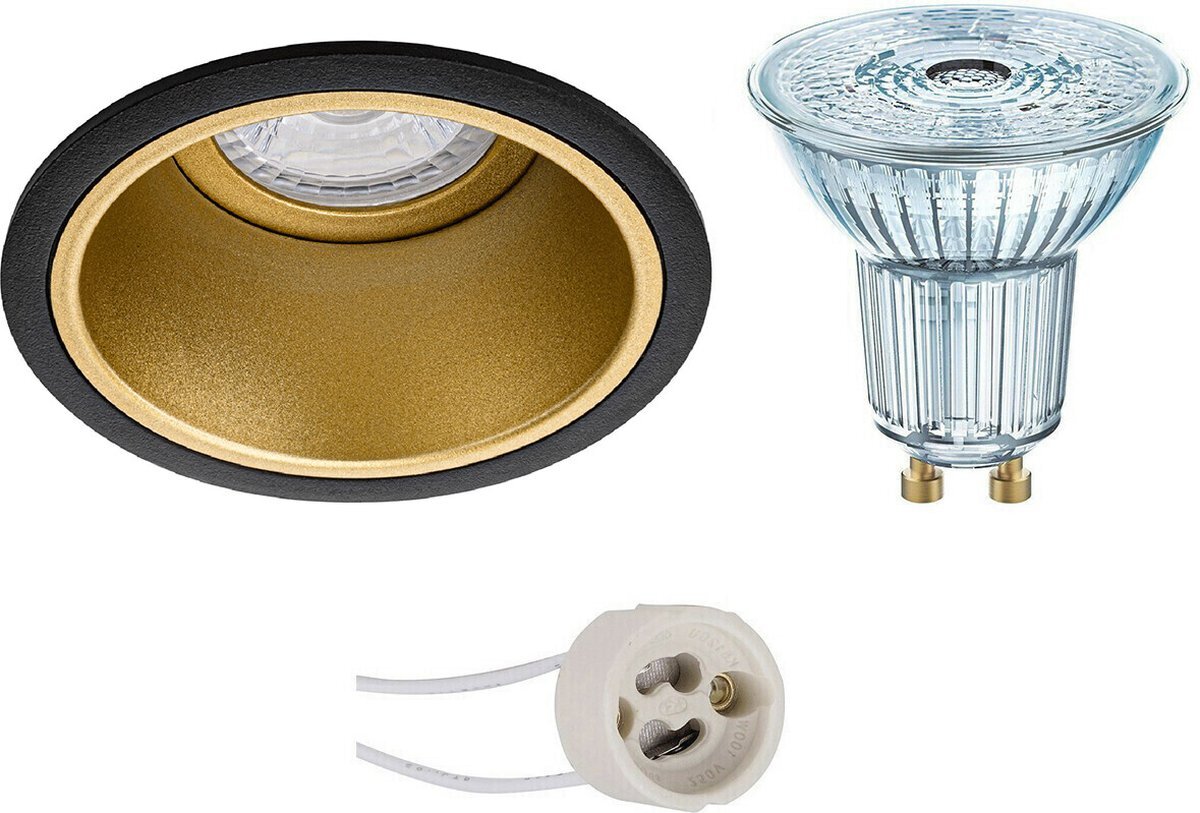 Qualu LED Spot Set - OSRAM Parathom PAR16 927 36D - Proma Minko Pro - GU10 Fitting - Dimbaar - Inbouw Rond - Mat Zwart/Goud - 5.5W - Warm Wit 2700K - Verdiept - Ø90mm