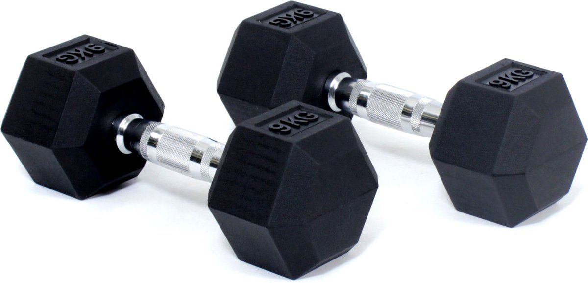 Core Power Rubber Hex Dumbbells - 9 kg (per paar) - Zwart