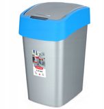 Curver Cuver - Prullenbak / Afvalbak met deksel - Grijs met blauw frame - 25L, Flip Bin
