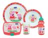 Peppa Pig kinderserviesset met 1 diep bord Ø 16 cm, 1 bord Ø 22 cm, 1 glas 220 ml, 1 fles 350 ml en 1 druppeldoos, herbruikbaar servies, roze
